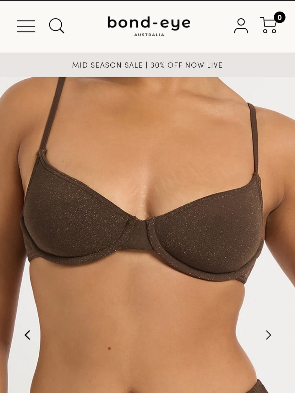 Bond-eye Gracie Balconette Sparkle Underwire Bikini Top in Brown